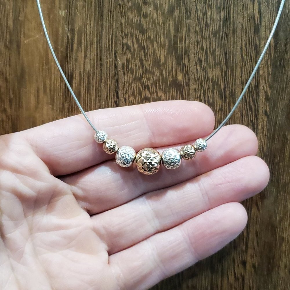 16 Inch 925 Sterling Silver Gold Plated Two Tone Faceted Orbs Necklace